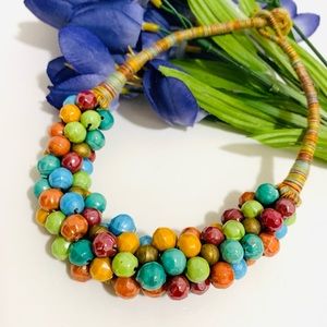 Ceramic multi Bead Woven Thread necklace
